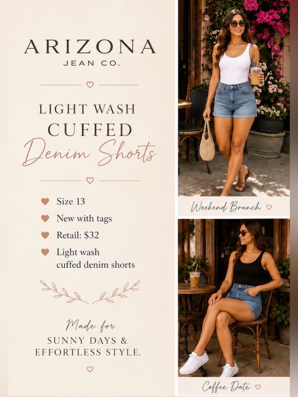 Arizona Jean Co. Light Wash Cuffed Denim Shorts